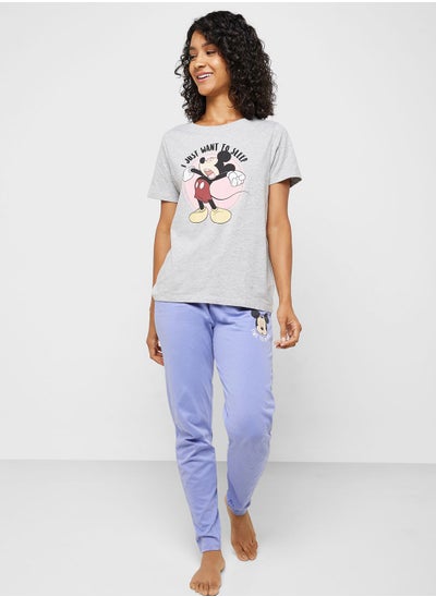 Buy Crew Neck Graphic T-Shirt & Pyjama Set in UAE