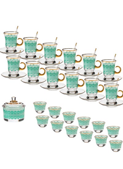 Buy Gold Crystal Tea And Coffee Set 50 Pieces Green And Golden Decoration in Saudi Arabia