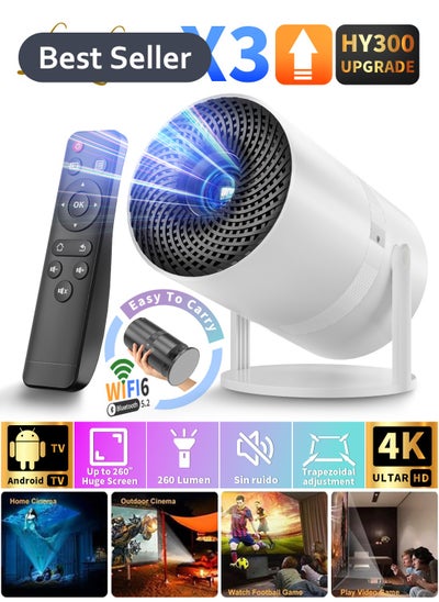 Buy X3 Mini Portable Projector 5G Wifi 6 BT 5.2 Android 11 Projector 4K 1080P Full HD Support 13000 Lumens Horizontal Keystone Correction Auto Led Projector 180°Rotating Projector in Saudi Arabia