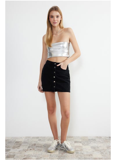 Buy Black Buttoned Front High Waist Mini Denim Skirt TWOSS24ET00083 in Egypt