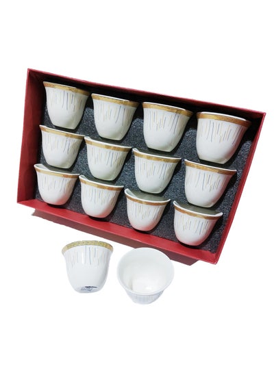 Buy 12-Piece Arabic Coffee Cup Set White/Gold in Saudi Arabia