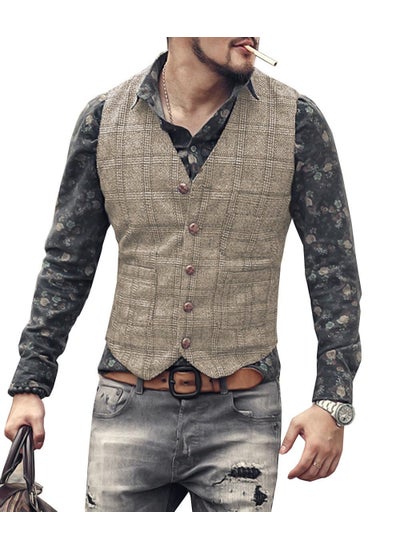 Buy Mens suit vest cross-border preferred Plaid casual vest groom best man slim vest Champagne in Saudi Arabia