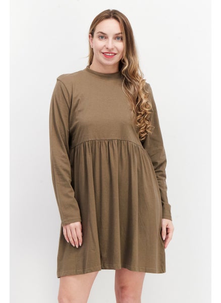 اشتري Women Solid Mini Dress, Khaki في الامارات