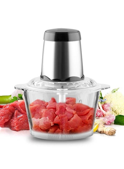 Buy Electric Chopper Meat Grinder 2L 2 Speed Adjustable Mincer Grinder  Multi-Functional Food Processor with Double layer 4-blade blade 300W in Saudi Arabia