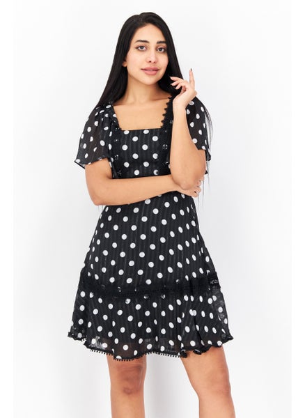 Buy Women Polka Dots Mini Dress, Black in UAE