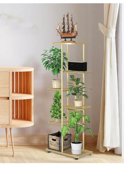 Buy Metal Plant Stand with Grow Lights Multiple Flower Planter Pot Holder Shelf Rack Display for Patio Garden Corner Balcony Living Room (6 Tier-7 Potted, Gold) in Saudi Arabia