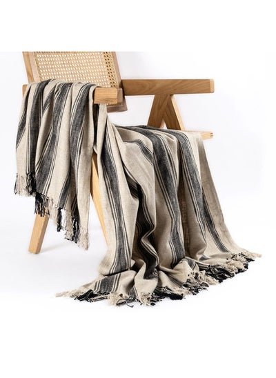 اشتري Harlow Linen Throw, Black & Natural - 130X150 Cm في الامارات