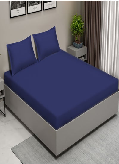 اشتري Raymond Home King Flat Sheet Bedsheet 144 Thread Count Luxirious Mercerised 100% Long Staple Cotton Bedding Solid Pre Shrunk Percale Finish Bed Linen with 2 Pillow Case - Navy (274 * 274 CM) في الامارات