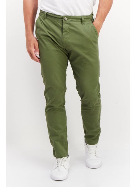 اشتري Men Regular Fit Solid Chino Pant, Olive في الامارات