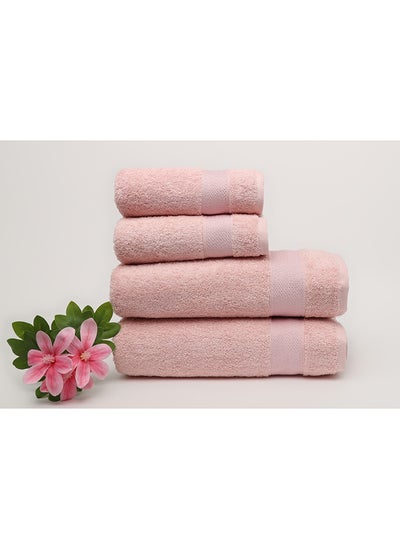 Buy Towel 4 Piece Bathroom  Set - SERENITY - 550 GSM - 100% Cotton Terry - 2 Bath  70X140 cm & 2 Hand  50x90 cm-Premium Touch-Quick Dry - Super Absorbent-Pink in UAE