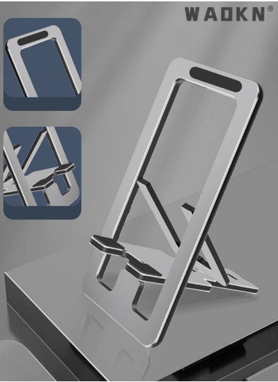 Buy Cell Phone Stand, Portable Mobile Phone Holder, Adjustable iPhone Stand for Desk, Foldable View Angle Stand, Stable Alloy Metal Mobile Stand, Compatible with iPhone 15 Series, All Smart Phones Sliver in UAE