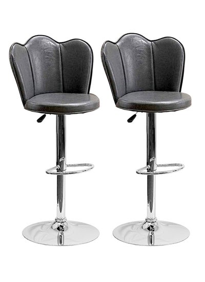 Buy SBF Height Adjustable Bar Stools | Set of 2 PU Leather Swivel Chairs with Backrest and Footrest | Hydraulic Chrome Base for Kitchen & Dining, Grey in UAE