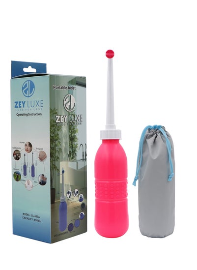 Buy ZEY LUXE Portable Large Bidet Bottle 650ml - Handheld Shattaf - Travel Toilet Hand Spray - Retractable Nozzle Personal Wash Feminine Baby Clean Care - Red in UAE