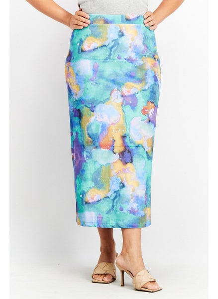 Buy Women Splatter Paint Maxi Skirt, Blue/Green Combo in UAE