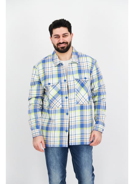 اشتري Men Regular Fit Long Sleeve Checkered Casual Shirt, Blue Combo في السعودية