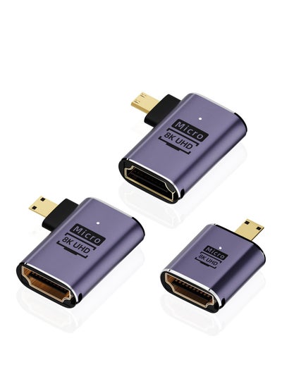 اشتري Micro HDMI to HDMI Adapter, 3 Pcs 8K 90 Degree Left and Right Angle, Micro HDMI Male to HDMI Female Cable, for Sony A6000, Raspberry Pi 4, GoPro Hero 7 and Other Sport Camera في الامارات