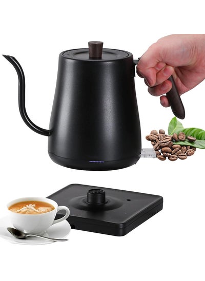 اشتري Temperature Control Electric Kettle, Pour Over Kettle with Stainless Steel Inner Lid, 1000W Rapid Heating Electric Boiler for Coffee Tea Brewing (Black) في السعودية