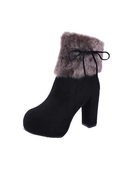 Buy Chunky Heel High Heel Ankle Boots Womens Winter Womens Shoes New Thick-soled Waterproof Table Martins Boots Fleece-lined Womens Boots Autumn and WinterBlack Black in UAE