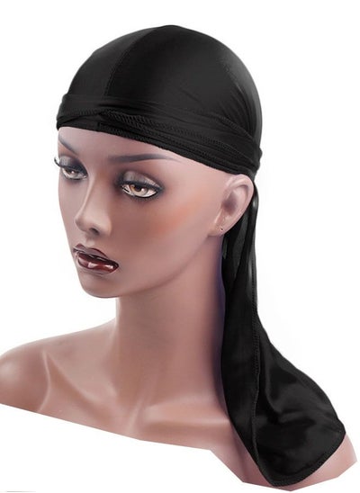 Buy 4 Piece Silk Resistant Durag Men's And Women's Satin Duo Rag 360 Wave Durag Bag Extra Long Tail And Wide Straps Underscarf Bonnet Blcak in Saudi Arabia