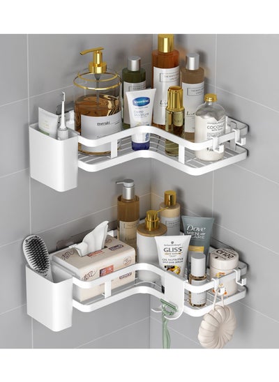 Buy Bathroom Shelf, Set of 5pcs, Shower caddy, Perfect for Bathroom Organizer and Storage, Stainless Steel Bathroom Accessories, No-drilling Corner Bathroom Shelves (White) in UAE