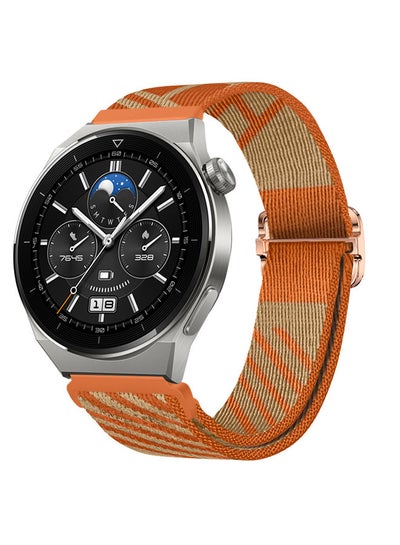 Buy Replacement Hermes Design Woven Nylon Strap Compatible with 22MM Huawei GT 3/GT2 Pro/Watch 3/GT2 Classic Orange in Saudi Arabia