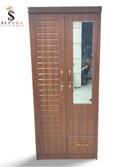 Buy 2 Door Wooden Wardrobe Cabinet Cupboard Engineered Wood Perfect Modern Stylish Heavy Duty With Mirror in UAE