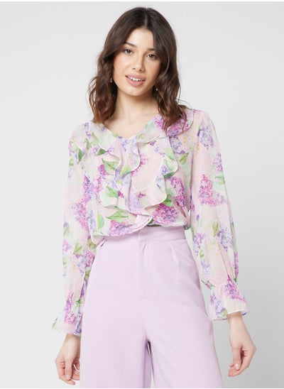 Buy Ruffle Detail Printed Top in UAE