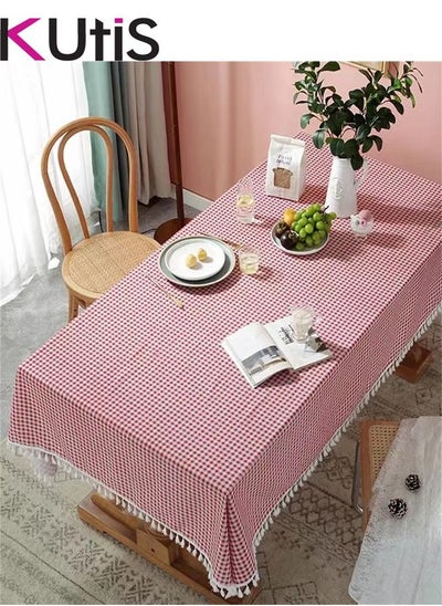 Buy Cotton Linen Table Runner Plaid Stripes Tassel 200x140 CM in UAE