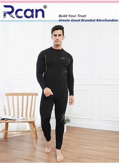 اشتري 2 Piece Men's Round Neck Thermal Underwear Set Winter Pajamas Lightweight Slim Fitting Outdoor Sport Long Sleeved T-Shirt and Long Pants Plush lined Basic Layer Bottoming Shirt Plus Size في السعودية