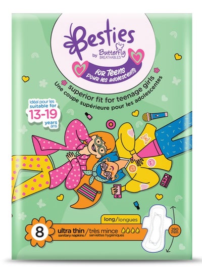 Buy Butterfly Breathables Besties for Tweens Ultra Thin Long Sanitary Pads - Pack of 8, Suitable for 13 - 19 Years in UAE