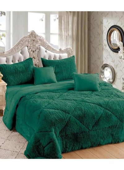 اشتري 6 PIECE KING SIZE SOFT FUR COMFORTER SET GREEN في الامارات