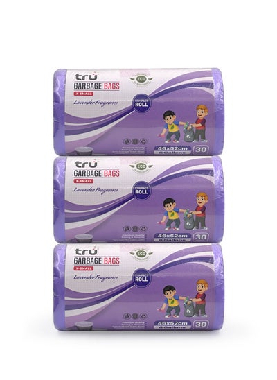 Buy Lavender Scented Garbage Bags Compact Roll 46x52cm 6Gallon 30Pc Each 3Rolls in UAE