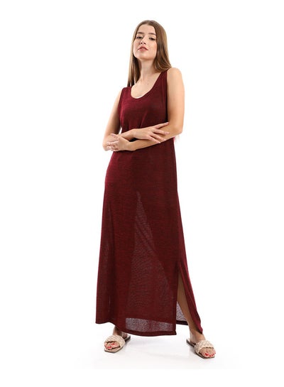 Buy Heather Maroon Wide Round Collar Cover-Up With Side Slits in Egypt