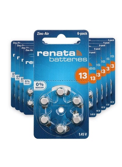 Buy 60-Pieces Renata (Size 13) Hearing Aid 1.45V Zinc-Air 0% Mercury Batteries in UAE