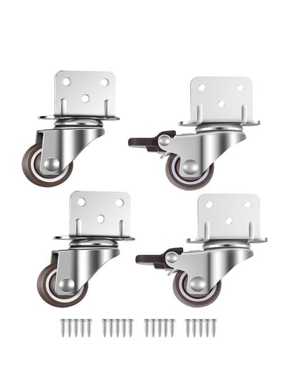 اشتري Swivel Casters, Pack of 4 No Floor Marks Silent Caster for Furniture, L-mounting Plate 25mm, Rubbered Wheels Suitable for Furniture, Flower Stands, Cribs (2 with Brakes & 2 Without Brakes) في الامارات