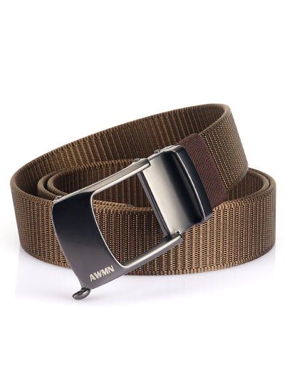 اشتري New Mens Casual Simple Nylon Braided Belt New Design Automatic Buckle Toothless Adjustable Cuttable BeltCoffee Coffee في الامارات