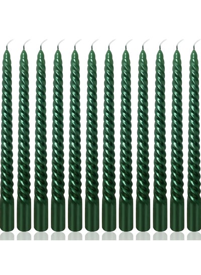 اشتري 12PCS*25CM Green Spiral Long Pole Candle Set Suitable for any Candle Holders Can be used for Holiday Party Decorations Candlelight Dinner Candles في السعودية