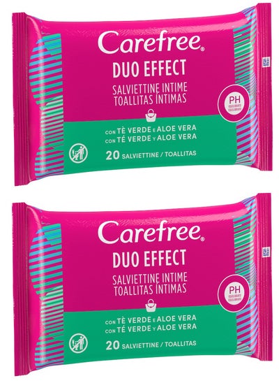 Buy Pack of 2 Carefree Intimate Wipes Green Tea And Aloe Vera 20pcs in Saudi Arabia