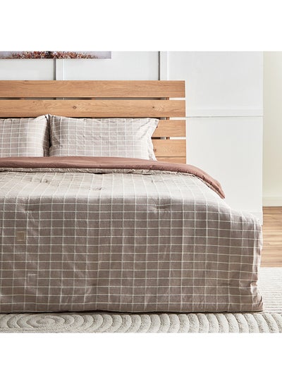 Buy Lugano 3-Piece Woven Check Twin Comforter Set 220 x 160 cm in UAE