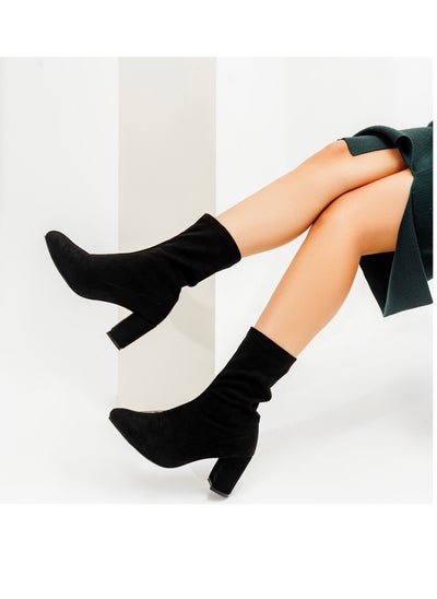 Buy Ankle Boots Heels Suede rubber L-110 - Black in Egypt