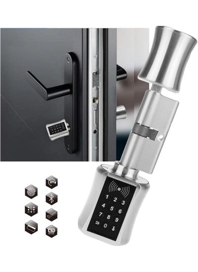 Buy Electronic Smart Door Lock Cylinder For All Existing Door Handles 5 Functions- Fingerprint, Passcode, Mobile App, Smart Ic Card, Metal Key in UAE