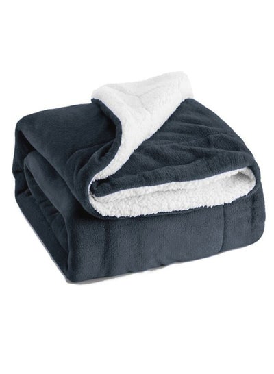 Buy Reversible Soft Sherpa Bed Blanket Throw Blanket King Size Dark Grey 220x240 cm in UAE