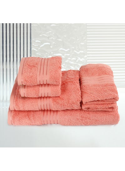 اشتري 6 Pcs Events Dyed Towel Set 550 GSM 100% Cotton Terry Viscose Border 1xBath Towel 75x145cm 1xHand Towel 50x90cm 2xBaby Towel 30x50cm & 2xFace Towel 33x33cm Peach Color في الامارات