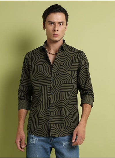 Buy Parallel Swirl Long Sleeves Shirt in Saudi Arabia