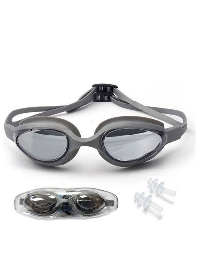 Buy G-102 Anti-Fog Swim Goggles Mirror Lens With Box & Ear Plugs, Grey in Egypt