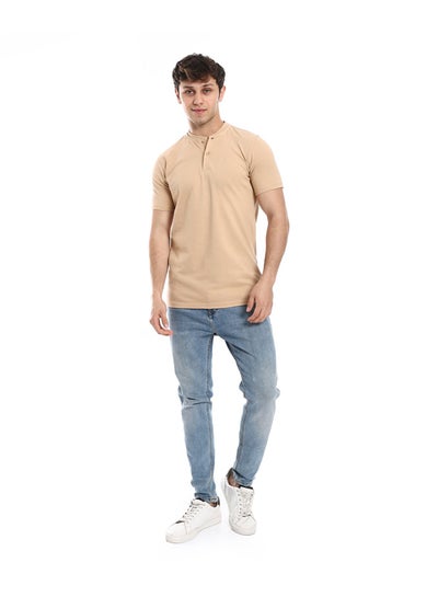 اشتري Plain Basic Short Sleeves Henely Neck T-Shirt _ Beige في مصر