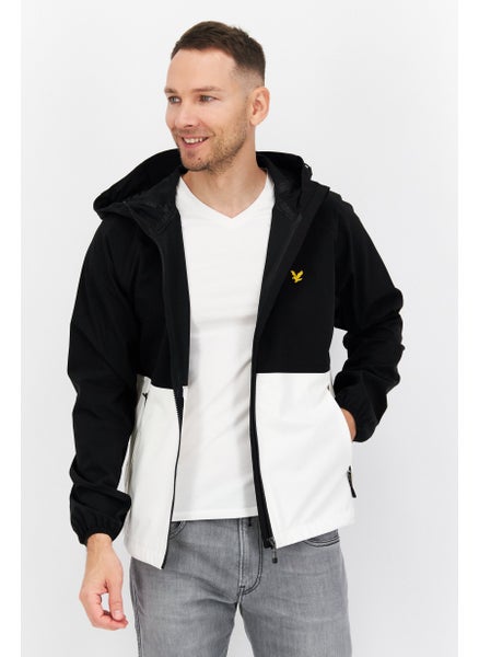 Buy Men Hooded Two Tone Brand Logo Windbreaker Jacket, Black/White in UAE