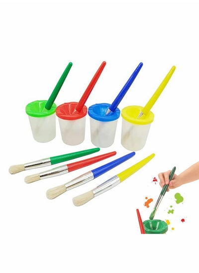 اشتري Water Based Paints Paint Brushes for Children 4 Pieces Spill Proof Paint Cups and Paint Brushes for Kids Assorted Colored Children's Paintbrushes Colored Children's Paintbrushes في الامارات