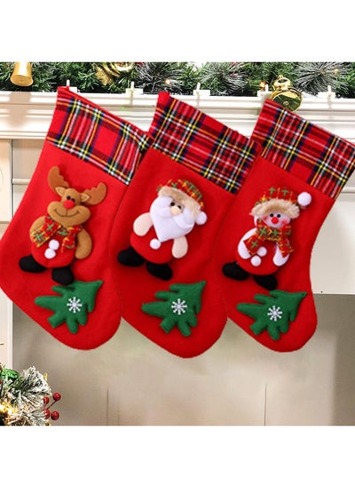 Buy 3 Pack Christmas Stockings Gift Bag, 3D Christmas Stockings Gift & Treat Bags for Holiday Decoration Santa Reindeer Customed Design,Christmas Tree Fireplace Hanging Stockings in UAE