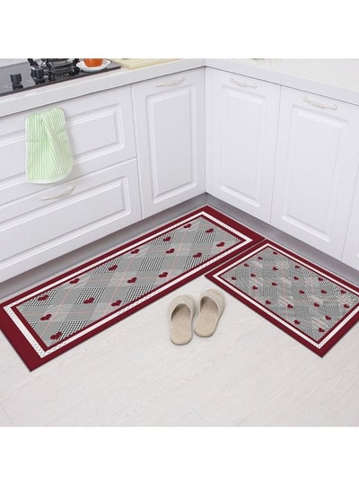 Buy 2 PCS Set Large Kitchen Mats With Thick Non Slip Bottom For Kitchen Floor With Beautiful Design (50×80CM And 50×160CM) in UAE